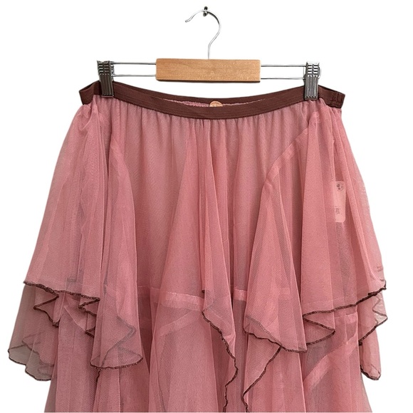 Free People FP One + Net Godet Half Slip Sheer Skirt in Apricot Combo - Picture 6 of 15